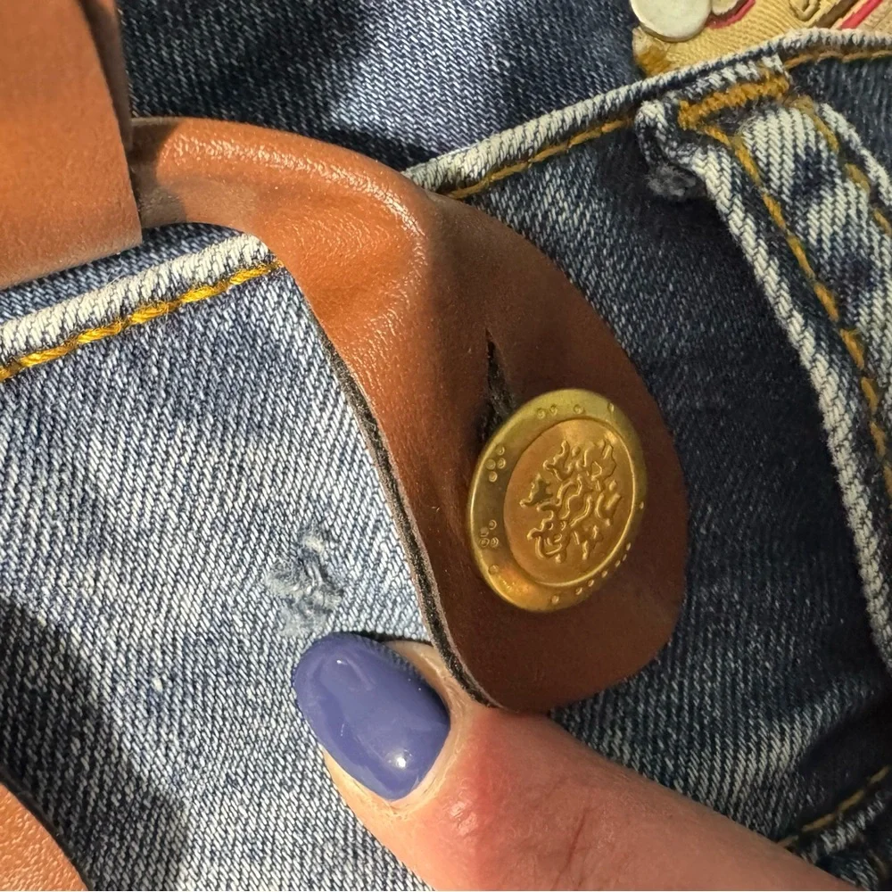 Yellow Beetle Denim Shorts w/ Striped Suspenders | Size 29 Y2K Retro Streetwear - Picture 11 of 11